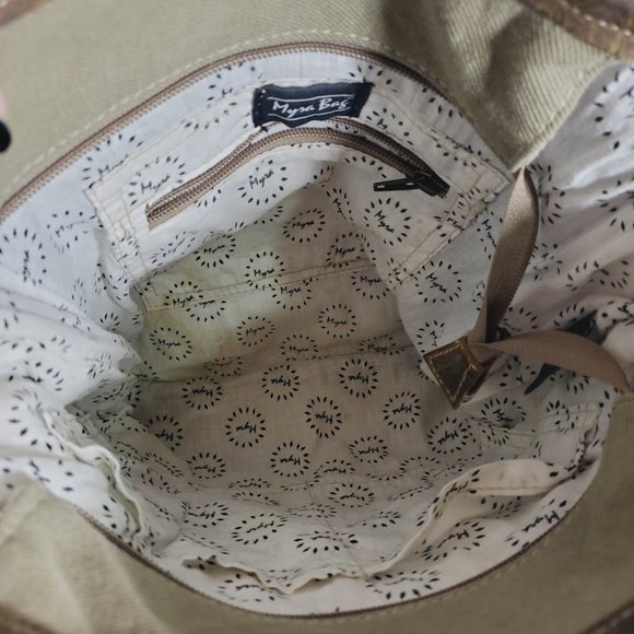 Myra Sand Weaver Upcycled Rug Canvas Leather Crossbody Bag - Picture 4 of 4